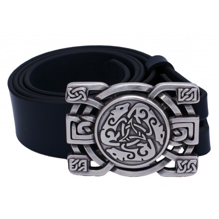 Ceinture Bleu Marine classique 4 cm Plaque triskel loups celtiques 30