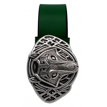 Ceinture en cuir Vert Forêt 4 cm boucle Loup Celtique 37