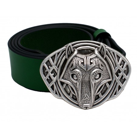 Ceinture en cuir Vert Forêt 4 cm boucle Loup Celtique 37