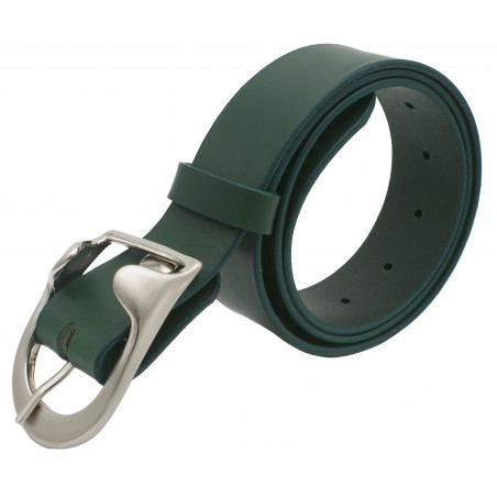 Ceinture artisanale en cuir Vert olive 4 cm boucle 14