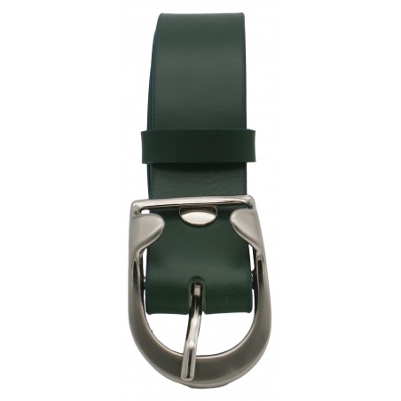 Ceinture artisanale en cuir Vert olive 4 cm boucle 14