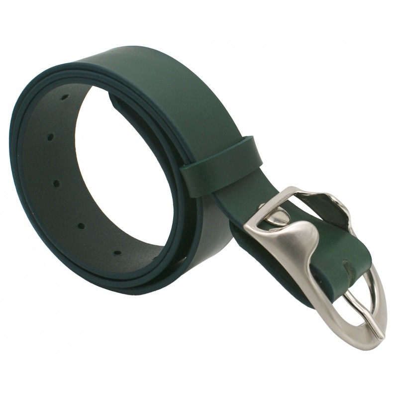 Ceinture artisanale en cuir Vert olive 4 cm...