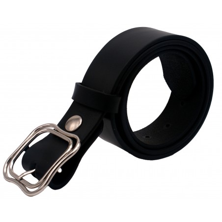Ceinture noire classique 4 cm boucle double argenté 52
