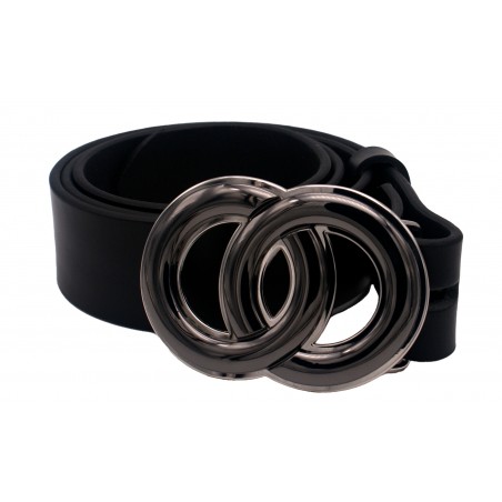 Ceinture noire classique 4 cm Boucle double anneau 51