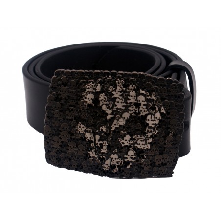 Ceinture noire classique 4 cm Boucle tête de mort  50