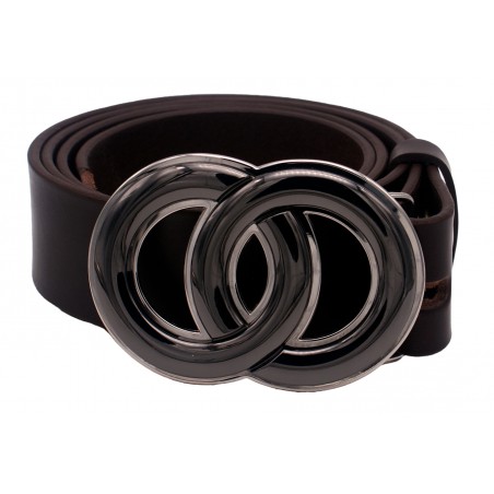 Ceinture Marron Foncé classique 4 cm Boucle Double anneau couleur noir 51