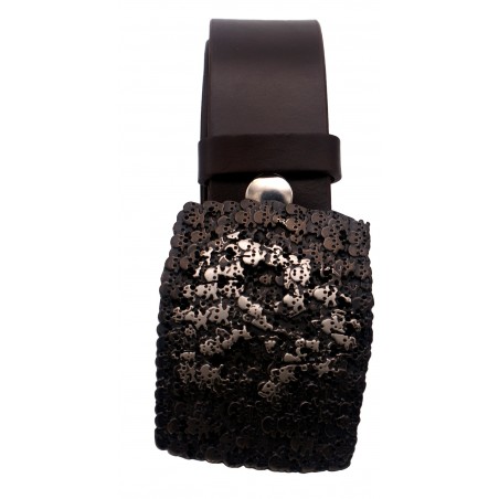 Ceinture Marron Foncé classique 4 cm Boucle tête de mort 50