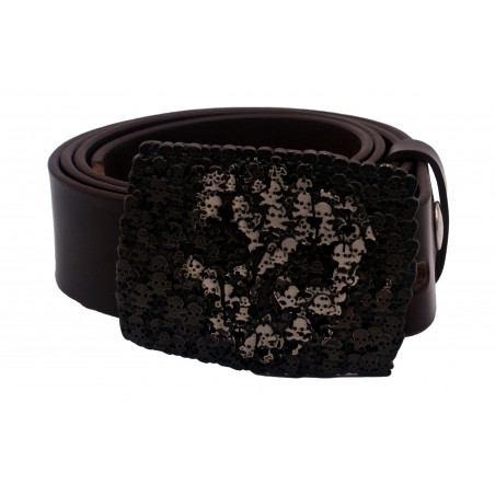 Ceinture Marron Foncé classique 4 cm Boucle tête de mort 50
