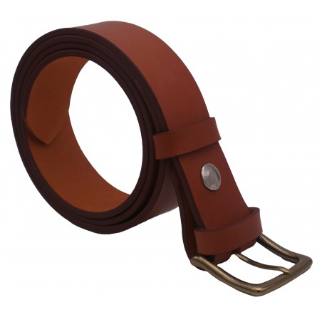 Ceinture artisanale en cuir Camel 4 cm boucle laiton massif 53