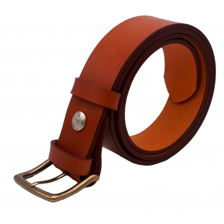 Ceinture artisanale en cuir Camel 4 cm boucle laiton massif 53