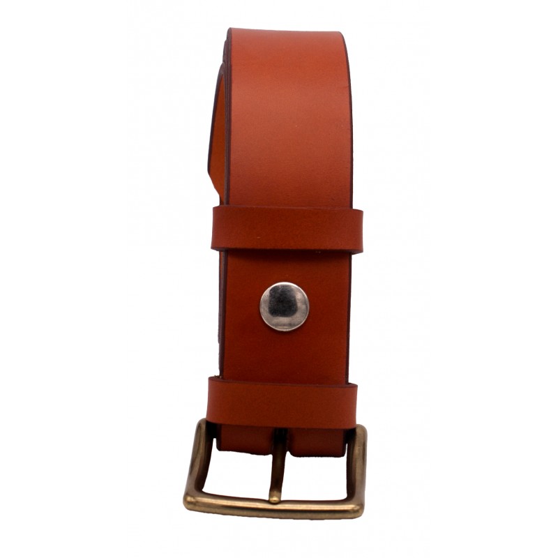 Ceinture artisanale en cuir Camel 4 cm boucle...