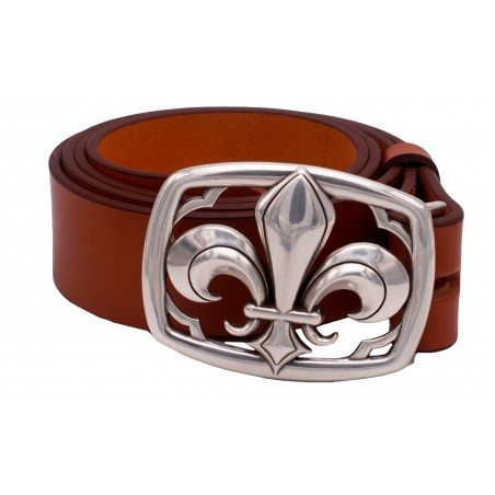 Ceinture Camel classique 4 cm Boucle Fleur de lys 28