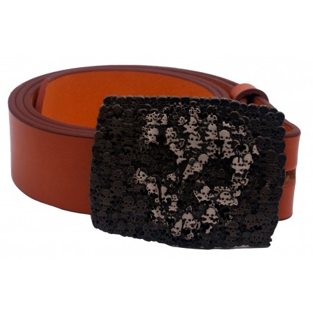 Ceinture Camel classique 4 cm Boucle Tête de mort 50