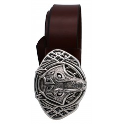Ceinture Cognac 4 cm boucle Loup celtique 37 2