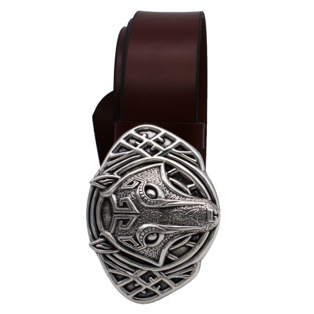 Ceinture Cognac 4 cm boucle Loup celtique 37
