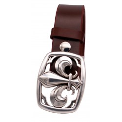 Ceinture Cognac 4 cm boucle Fleur de lys 28 2