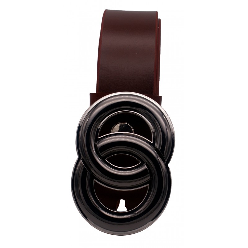 Ceinture Cognac 4 cm boucle Double anneau noir 51