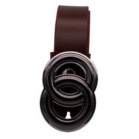 Ceinture Cognac 4 cm boucle Double anneau noir 51