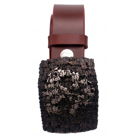 Ceinture Cognac 4 cm boucle Tête de mort 50