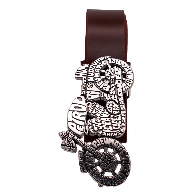 Ceinture Cognac 4 cm boucle Moto Vintage 55