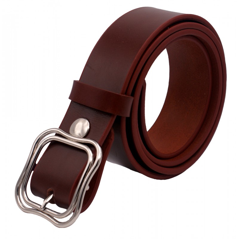 Ceinture Cognac 4 cm boucle Double 52