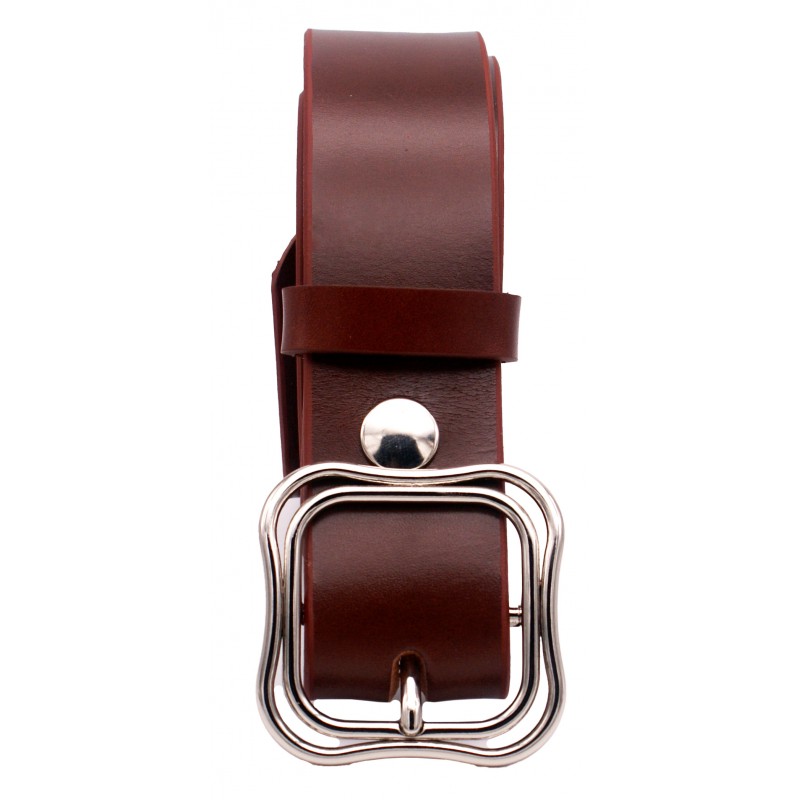 Ceinture Cognac 4 cm boucle Double 52