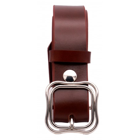 Ceinture Cognac 4 cm boucle Double 52