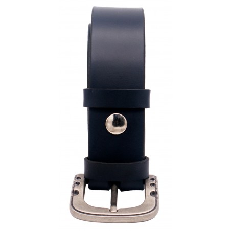 Ceinture artisanale en cuir Bleu marine 4 cm boucle Vieilli  54