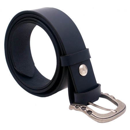 Ceinture artisanale en cuir Bleu marine 4 cm boucle Vieilli  54
