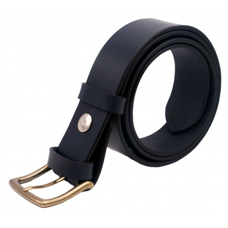 Ceinture artisanale en cuir Bleu marine 4 cm boucle Laiton massif  53