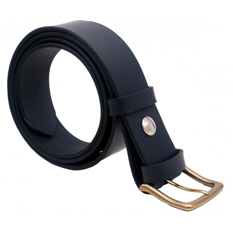 Ceinture artisanale en cuir Bleu marine 4 cm...