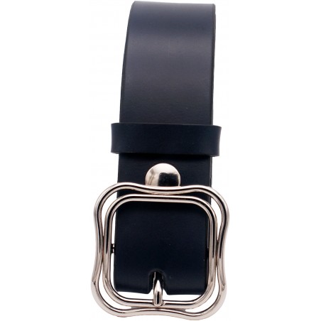Ceinture artisanale en cuir Bleu marine 4 cm boucle Double 52