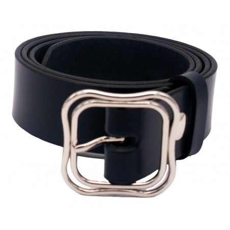 Ceinture artisanale en cuir Bleu marine 4 cm boucle Double 52