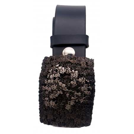 Ceinture artisanale en cuir Bleu marine 4 cm boucle Tête de mort 50