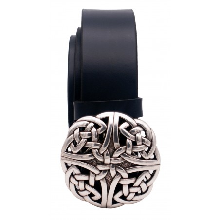 Ceinture artisanale en cuir Bleu marine 4 cm boucle entrelacs celtiques 31