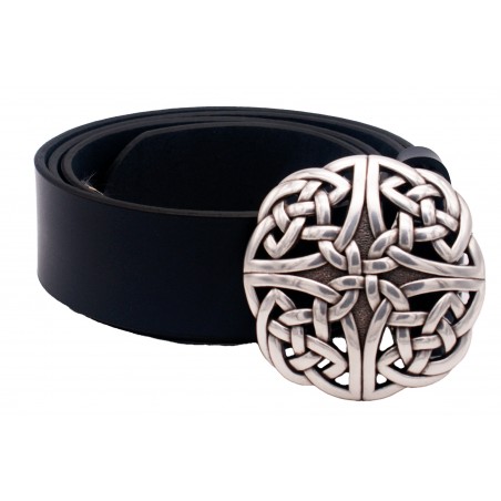 Ceinture artisanale en cuir Bleu marine 4 cm boucle entrelacs celtiques 31