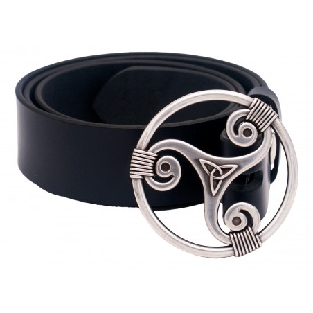 Ceinture artisanale en cuir Bleu marine 4 cm boucle Triskel 29
