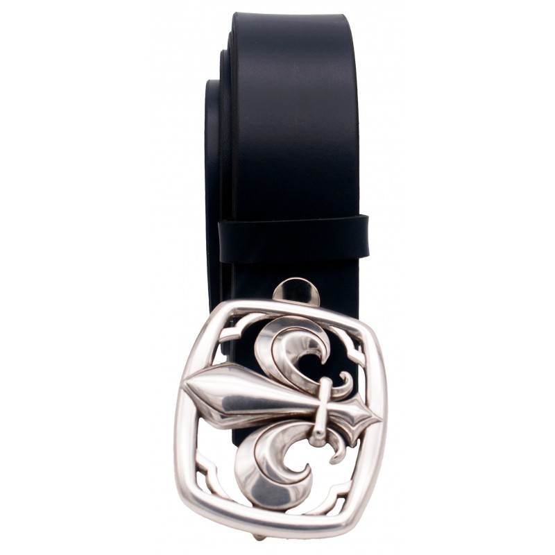 Ceinture artisanale en cuir Bleu marine 4 cm...