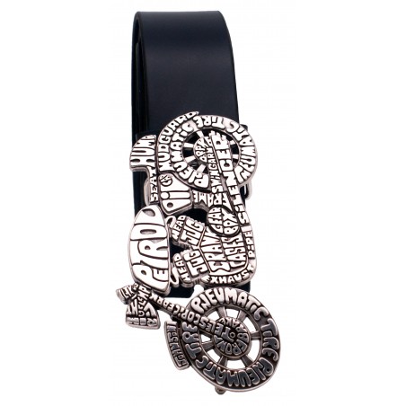 Ceinture artisanale en cuir Bleu marine 4 cm boucle Moto Vintage 55