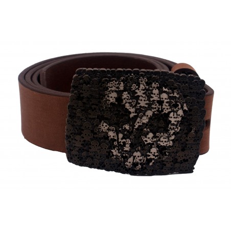 Ceinture artisanale en cuir Old river 4 cm boucle tête de mort 50