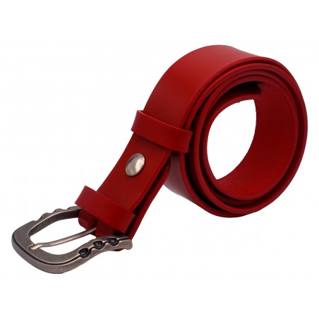 Ceinture artisanale en cuir Rouge 4 cm boucle vieilli 54