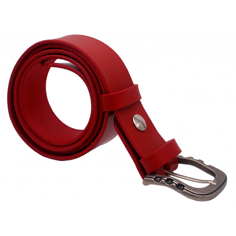 Ceinture artisanale en cuir Rouge 4 cm boucle...