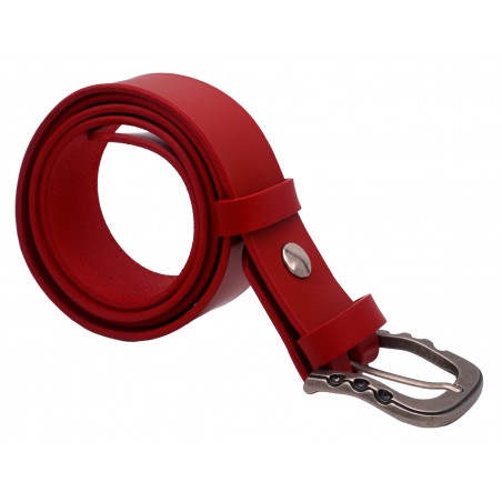 Ceinture artisanale en cuir Rouge 4 cm boucle vieilli 54