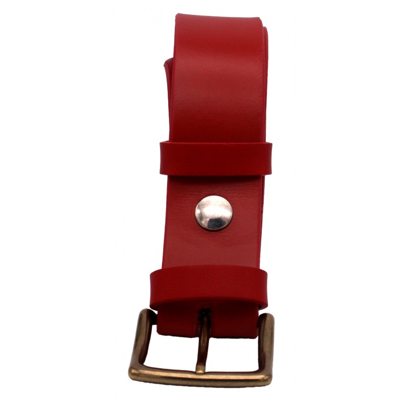 Ceinture artisanale en cuir Rouge 4 cm boucle...