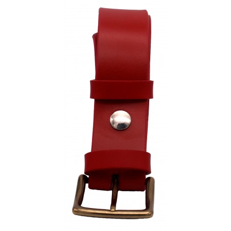 Ceinture artisanale en cuir Rouge 4 cm boucle LAITON MASSIF 53