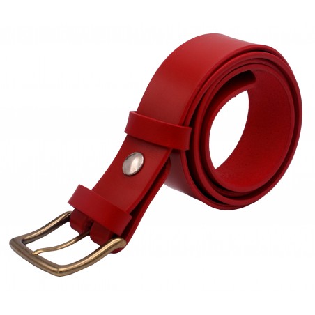 Ceinture artisanale en cuir Rouge 4 cm boucle LAITON MASSIF 53