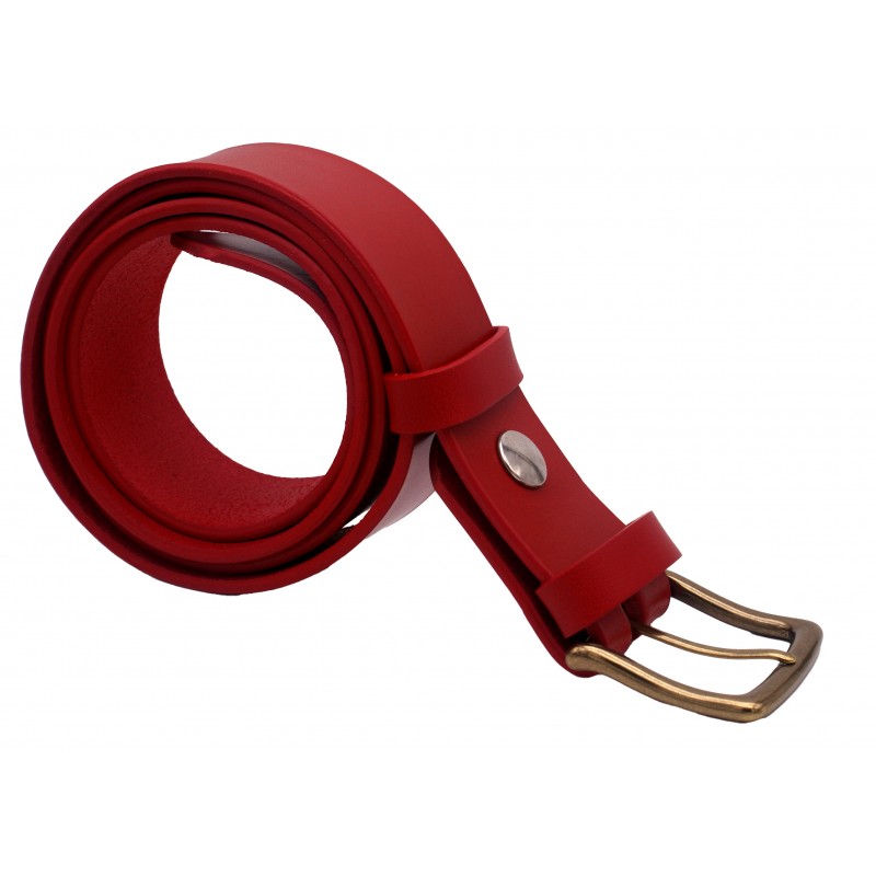 Ceinture artisanale en cuir Rouge 4 cm boucle...