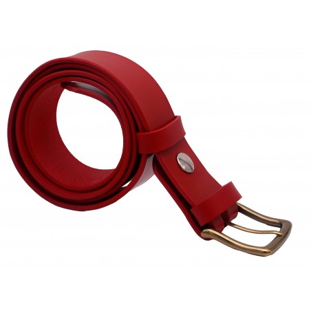 Ceinture artisanale en cuir Rouge 4 cm boucle LAITON MASSIF 53
