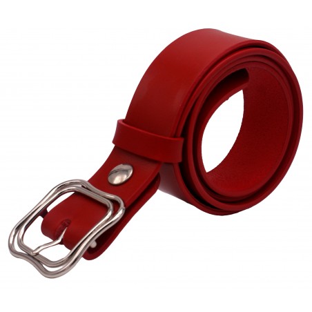 Ceinture artisanale en cuir Rouge 4 cm boucle DOUBLE ARGENTÉ 52