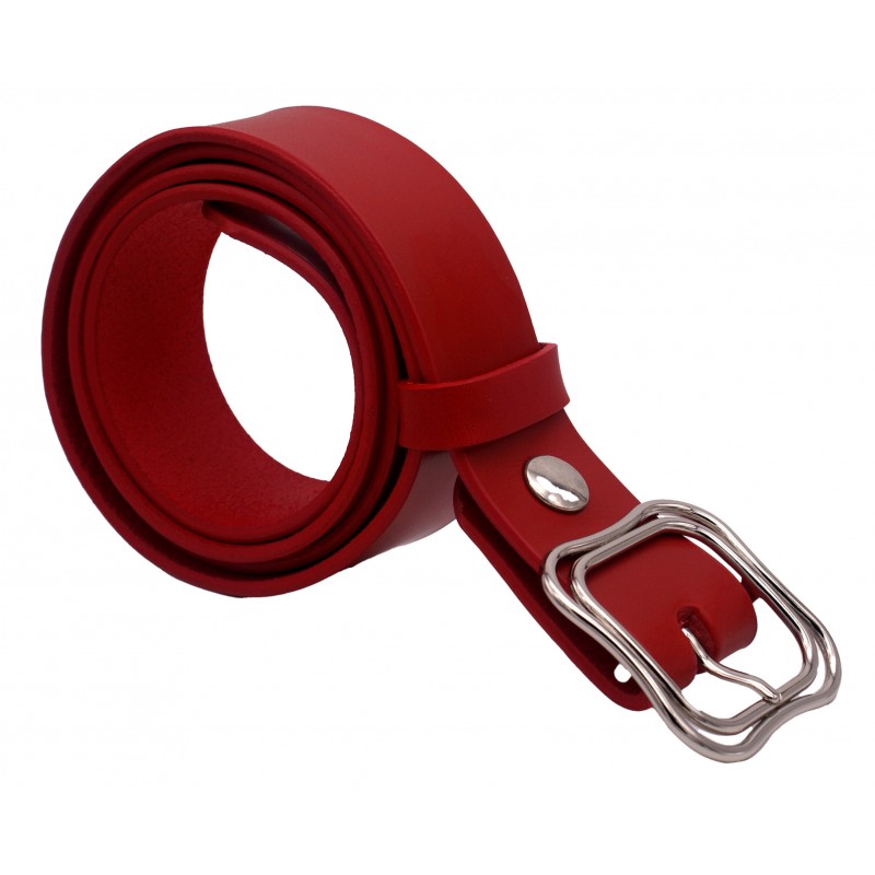 Ceinture artisanale en cuir Rouge 4 cm boucle...